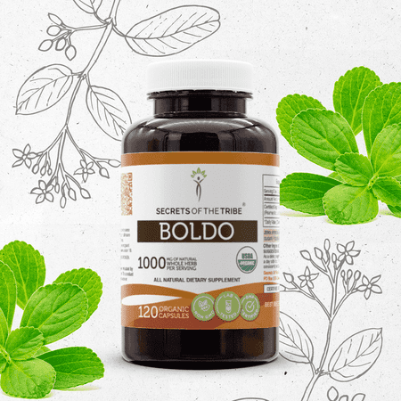 Secrets Of The Tribe Boldo Organic Capsules Dietary Supplement, Natural Herbal Capsules for Liver Support, Certified Organic Boldo (Peumus boldus) Dried Leaf, 120 Capsules