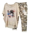 thumbnail image 2 of Ensembles de Détente pour Femmes 2 Pcs Imprimé Col Rond Manches Mi-Longues Pull + Pantalon Ensemble Coton Lin Deux Pièces Été, 2 of 7