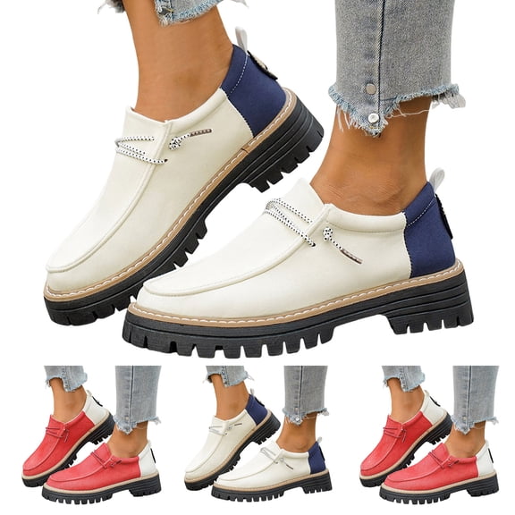 Pandaie Womens Loafers Chunky Platform Casual Slip on Boat Shoes Lightweight Office Business Work Dress Oxfords for Walking Driving Blue 6.5