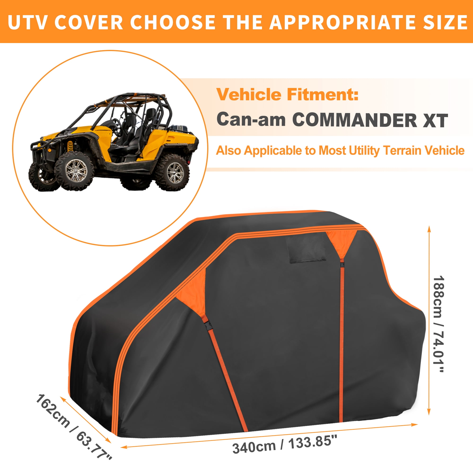 Unique Bargains Side by Side UTV Cover 210D-PU Black Orange for Can-am COMMANDER XT