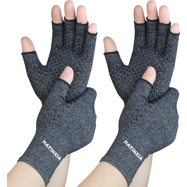 2 Pairs Arthritis Compression Gloves for Rheumatoid, Carpal Tunnel Pain, Hand Compression Gloves Fingerless for Typing, Work, Driving, Fit Women Men, Anti-Slip Dots (Black, Small)