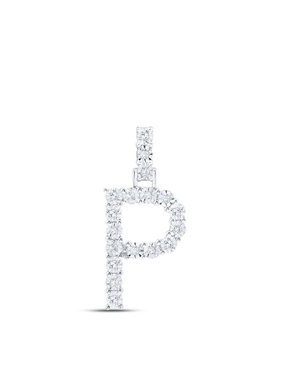 10kt White Gold Womens Round Diamond P Initial Letter Pendant 1/10 Cttw