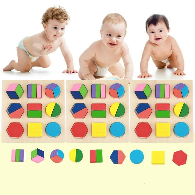 WALFRONT Kids Educational Wooden Toy Set Geometric Block Building Puzzle Baby Early Learning Tool, Geometric Building Toy, Wooden Block Toy