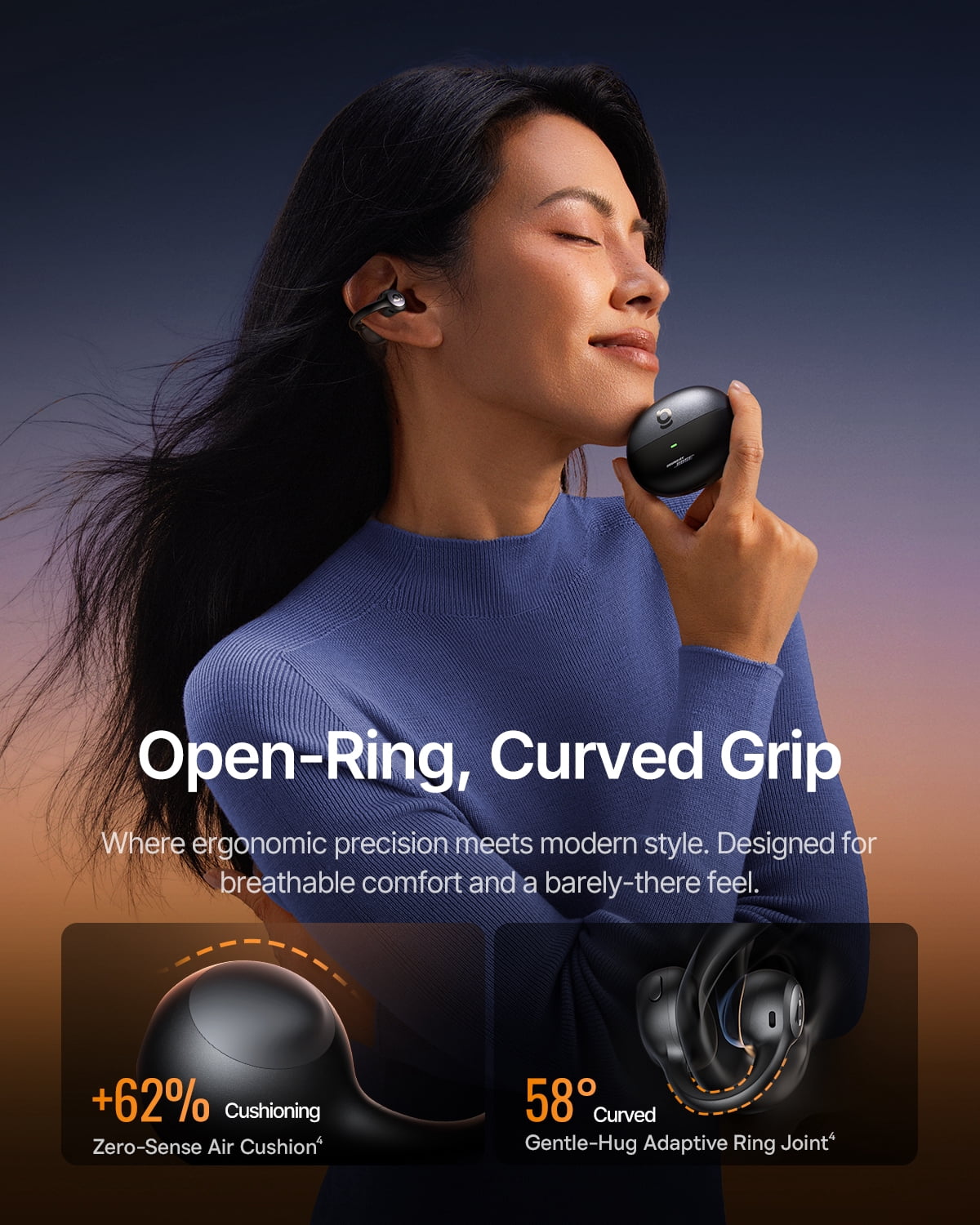 Baseus Inspire XC1 Open-Ear Clip Earbuds, Dolby Audio, IP66 Waterproof, 40H Battery Life for Running, Workouts & Clear Calls, Black