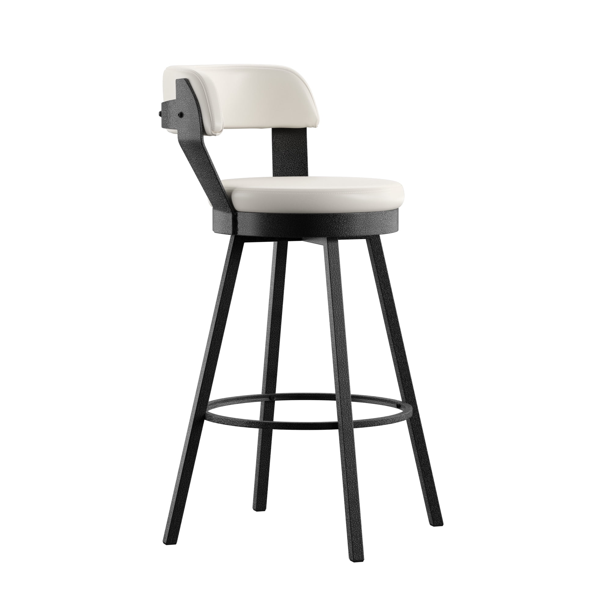 Weston Home Reinhold Faux Leather Swivel Bar Height Chairs with Grey Metal Legs, Set of 2, White