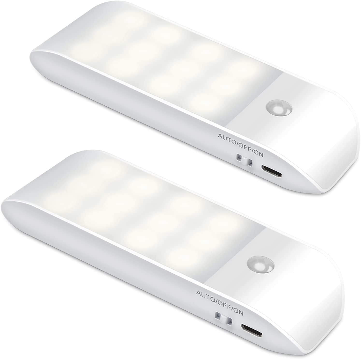 2 Pack  LED  Night Light Bedroom Stairs Cabinet USB Rechargeable Motion Sensor 