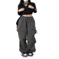 thumbnail image 1 of Ladies Cargo Pants  Solid Loose Trousers with Elastic Waistband and Pockets, 1 of 9