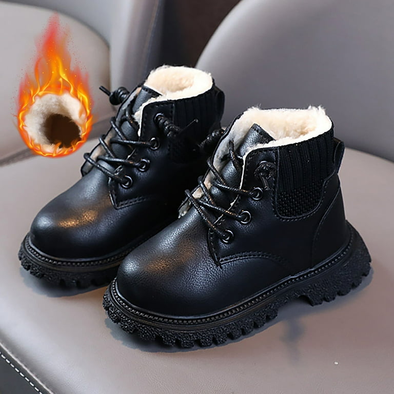 Godathe Combat Boots Children s Boots Clearance Sale Boys Padded Leather Boots Warm Cotton Shoes Black Boots 24 Walmart