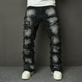 thumbnail image 2 of Men's Jeans Ripped Patch Slim Fit Hop Bootcut Trousers Street Style Skinny Distressed Men Pants, 2 of 9
