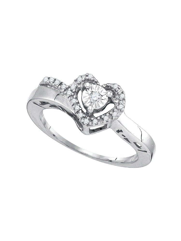 Size 7 925 Sterling Silver Round Diamond Heart Love Promise Ring (1/