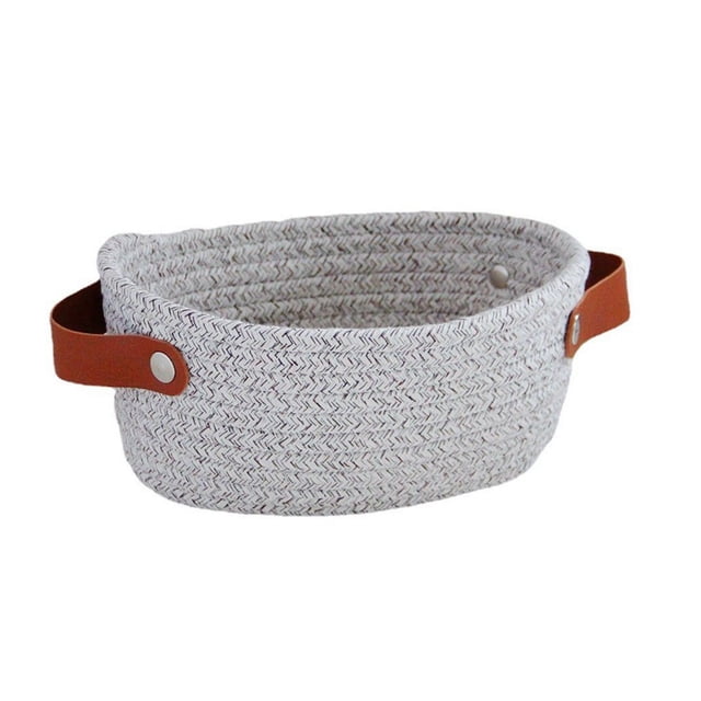 Storage Basket with Handle Hand Woven Nordic Style Cotton Rope Desktop Organizer Storage Holder for Bedroom