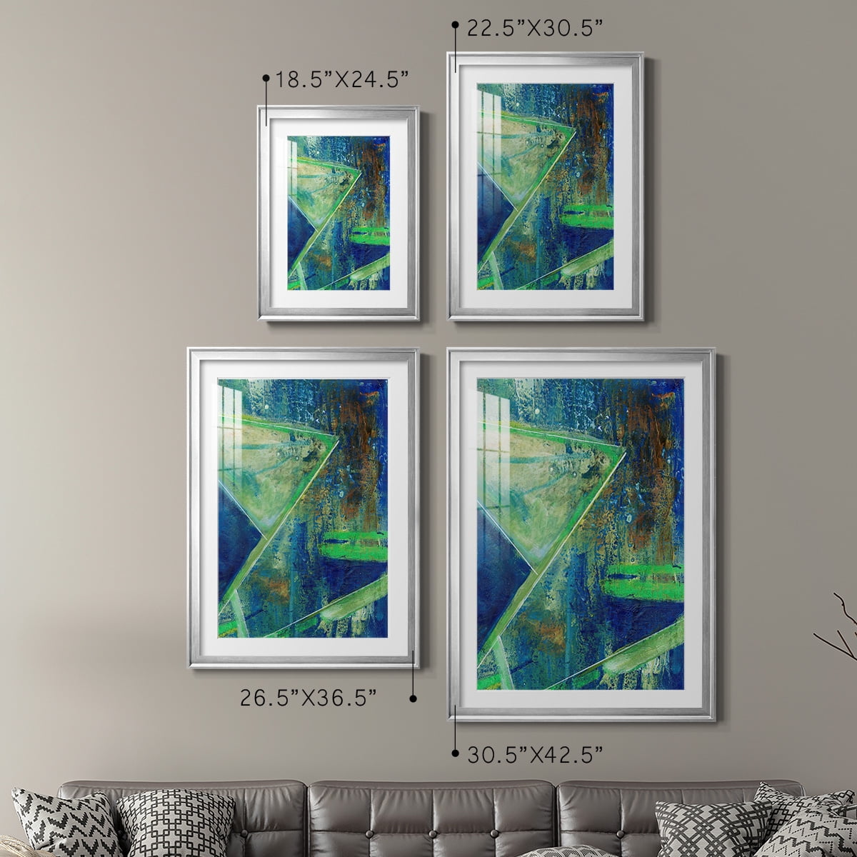 Wexford Home Geometric in Cool VII Premium Framed Print, 22.5" x 30.5" - Ready to Hang, Silver (Set of 2)