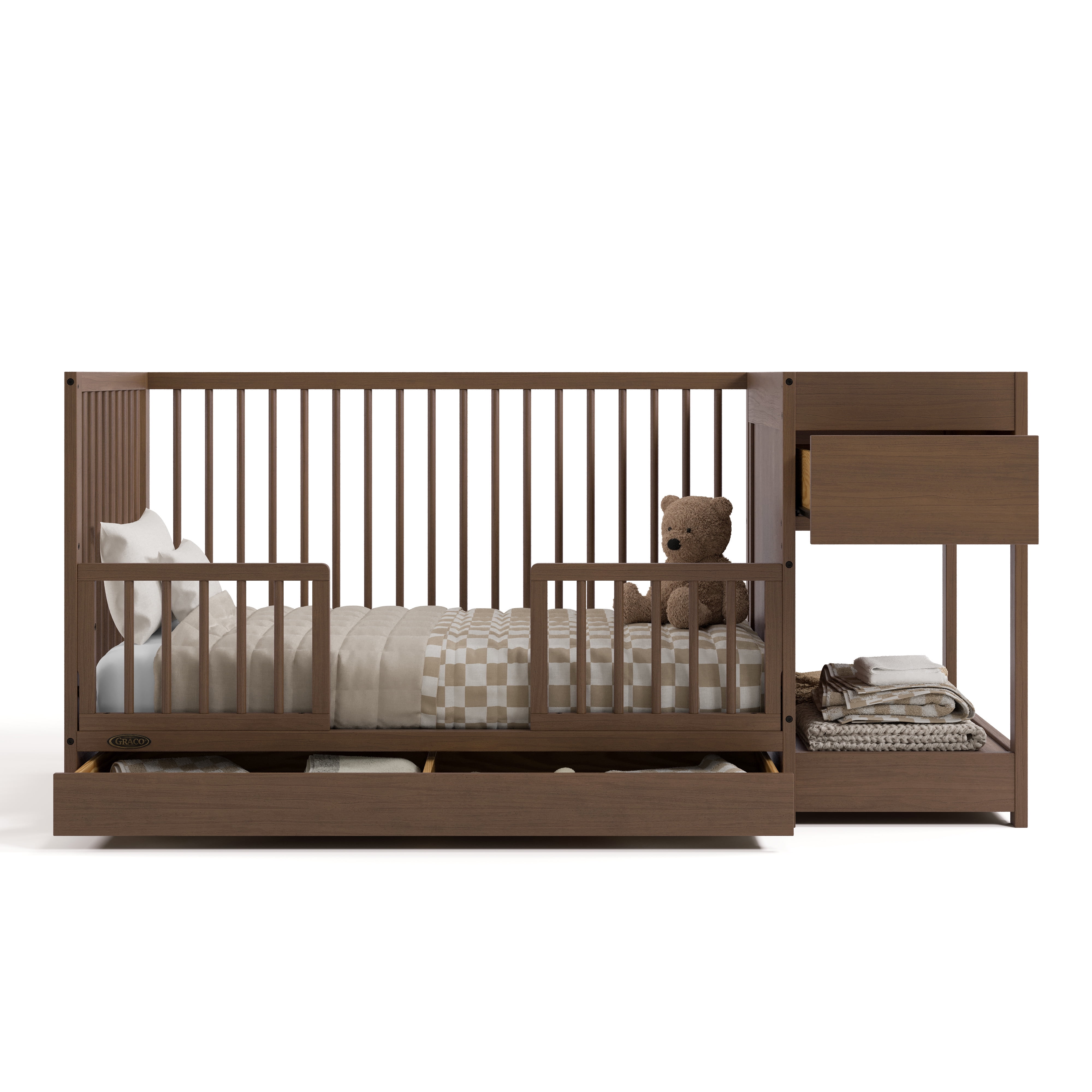 Graco Teddi 5-in-1 Convertible Baby Crib and Changer with Drawer, Hazelnut
