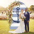 thumbnail image 2 of Blue White Striped Arch Backdrop Cover,Spandex Fitted Wedding Arch Cover,Navy Blue Beach Nautical Anchor Ocean Coastal Round Top Stand Covers for Birthday Ceremony Bridal Shower Party Decor 4x1.65 Ft, 2 of 9
