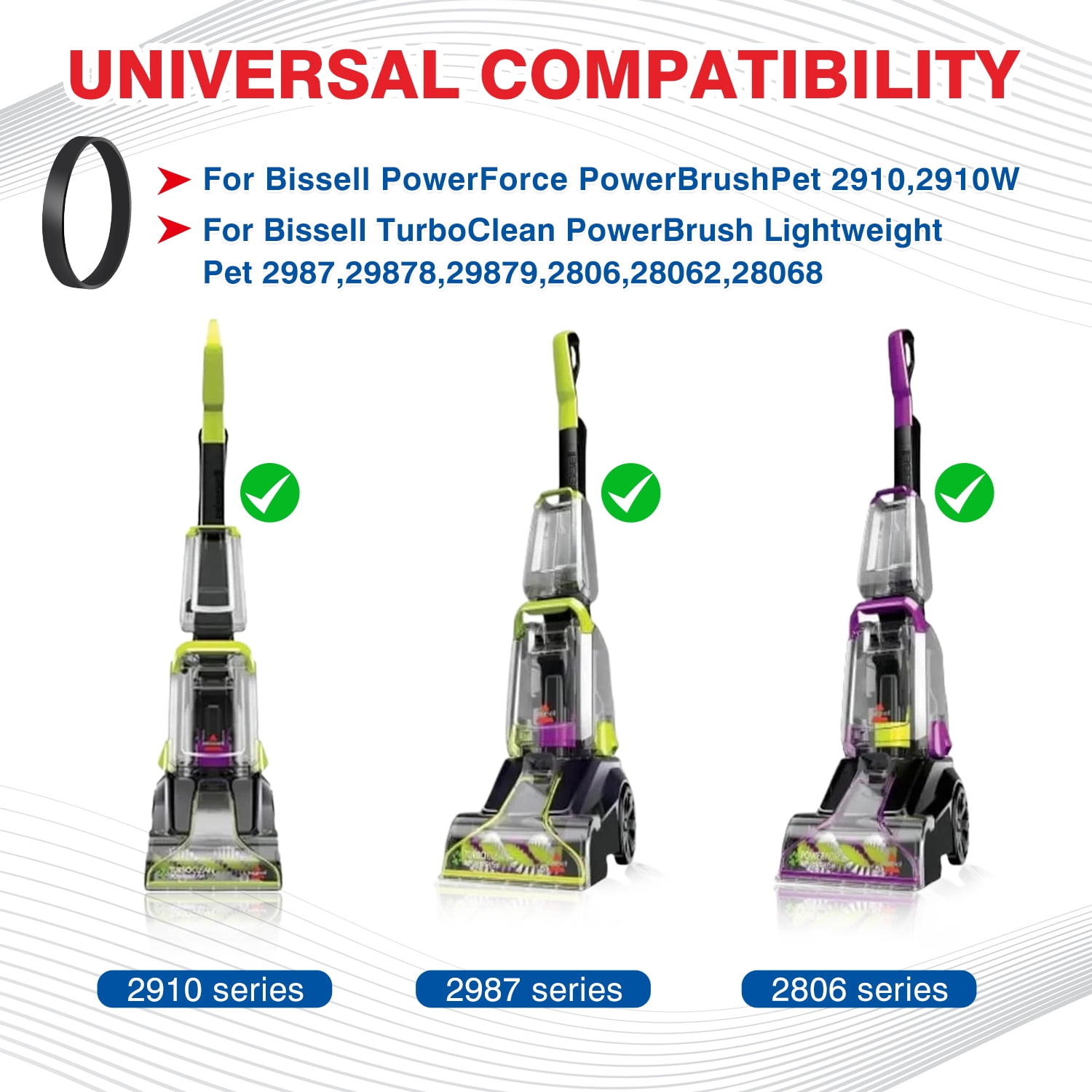 Vacuum Belts Replacement Compatible with Bissell Model 2910, 2987, 2806 PowerForce/TurboClean PowerBrush Pet Carpet Cleaner, Flat Pump Belt Replace Part 1606428 (4 Pack)