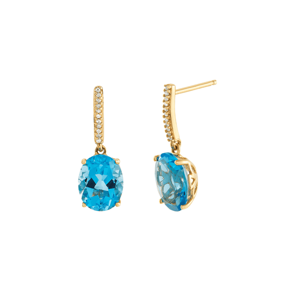 Women's Welry Blue Topaz Drop Earrings with Diamonds in 10kt Yellow Gold