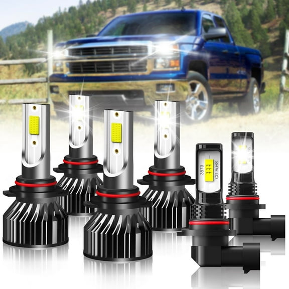 QIPEIZSP Compatible for Chevy Silverado 2003-2006 Led Headlights  & Fog Lights  Bulbs 4 Pack