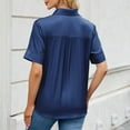 thumbnail image 4 of Deals Olyvenn Womens Imitation Denim Button Down Shirts Summer Casual Comfy Short Sleeve Tunic Tops 2025 Trendy Blouses with Pockets Dark Blue M, 4 of 5