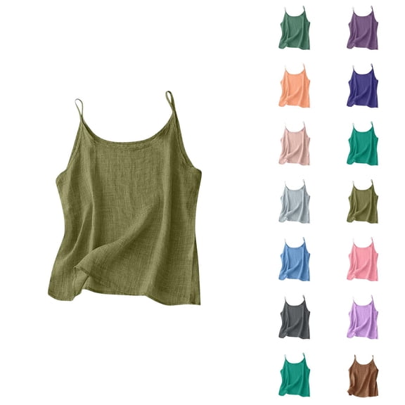 Linen Tank Tops for Women Summer Lightweight Spaghetti Strap Scoop Neck Loose Camisole Tops Beach Vacation Outfits