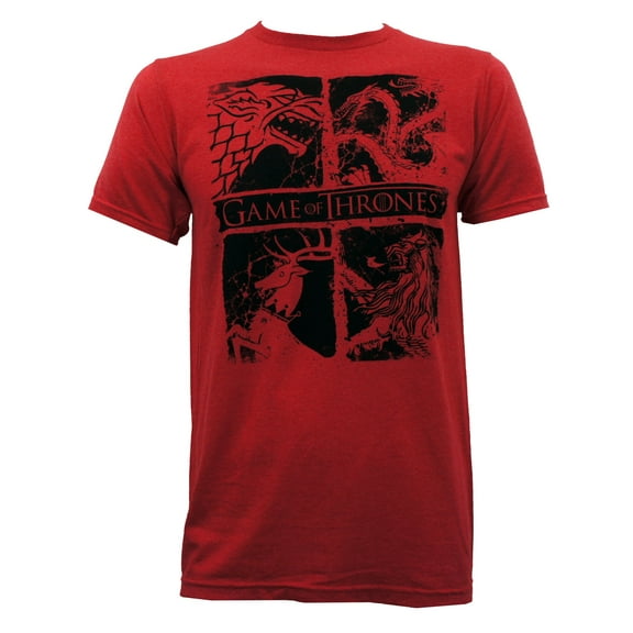 HBO'S Game of Thrones Men's Game of Thrones Four Houses T-Shirt, Red Heather, XX-Large
