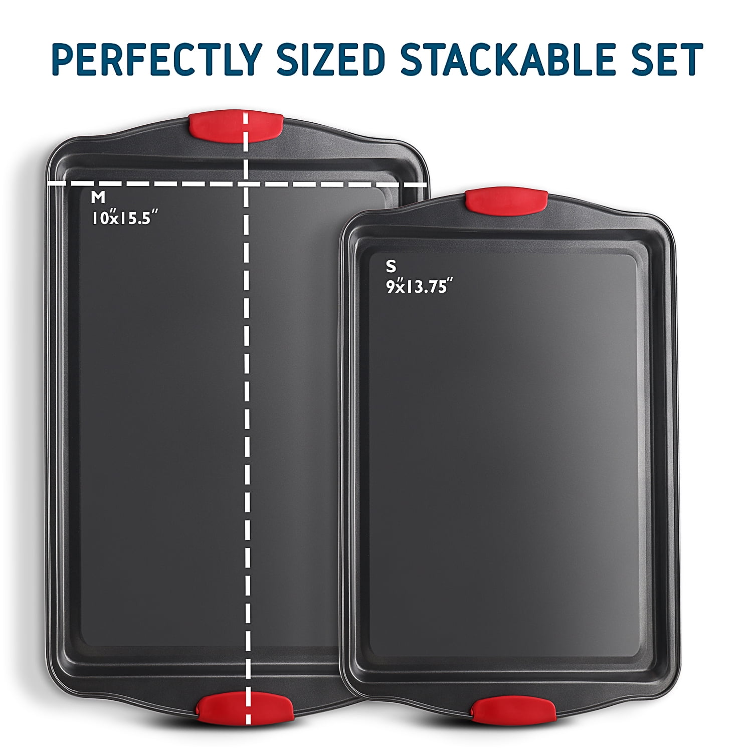 LammaLoe Baking Pans Carbon Steel, Non Stick Cookie Sheet Set with Silicone Handle, Baking Sheet, Small & Medium, Black