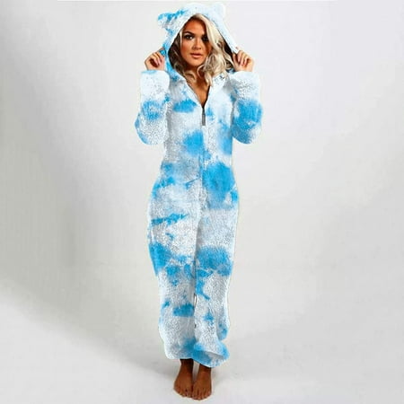

Wirziis Women Zip-up Hoodie Plush Long Sleeve Pajama One Piece Bodysuits Outfits Sleepwear Hooded Jumpsuit Warm Fleece Onesie Footed Pajamas for Women