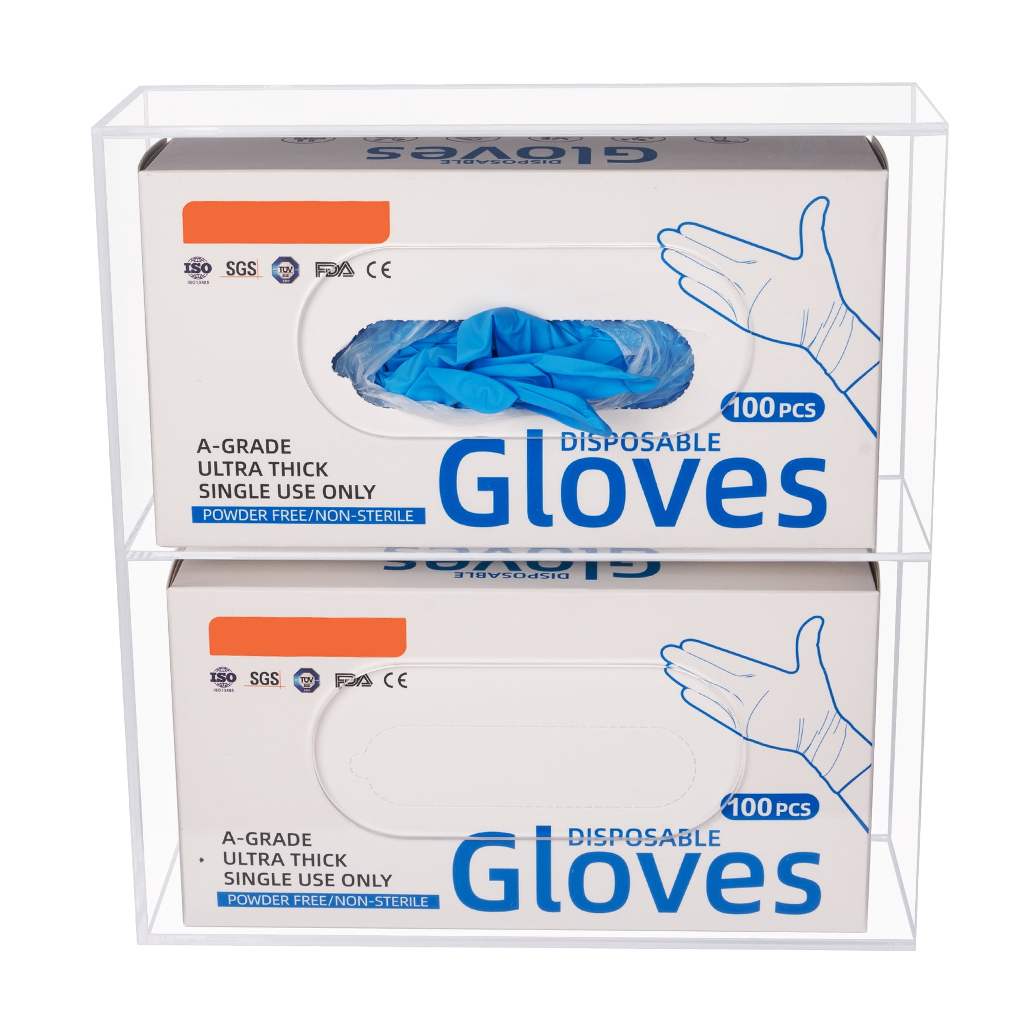 Aphbrada Glove Box Dispenser Holder Wall Mounted, Acrylic Double Gloves Rack for Medical, Latex, Rubber, Nitrile, Exam, Disposable Glove Boxes, Tissues Box Cover Holder, Clear
