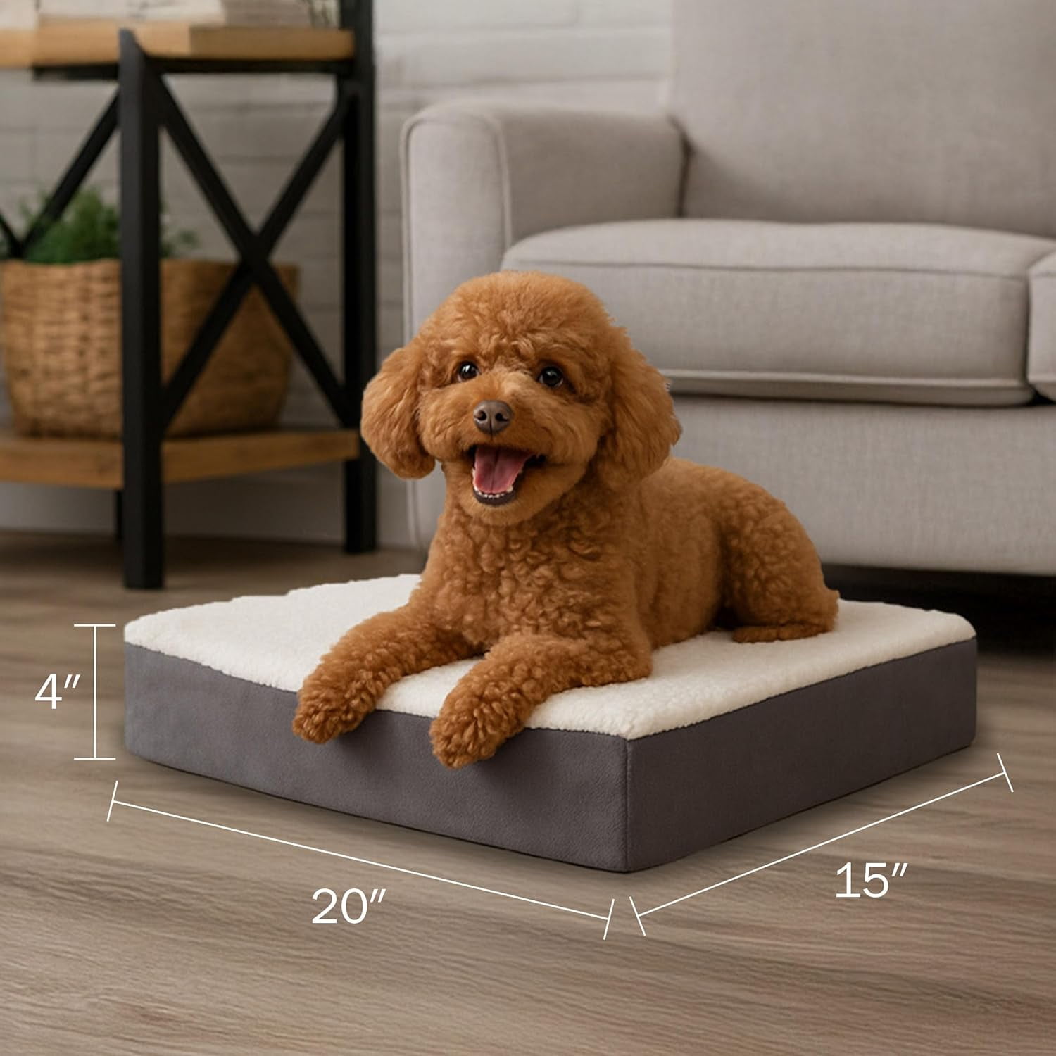 Orthopedic Dog Bed - 2-Layer Memory Foam Crate Mat with Machine Washable Sherpa Cover - 20x15 Pet Bed for Small Dogs Up to 20lbs by (Gray)