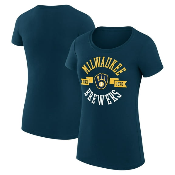 Women's G-III 4Her by Carl Banks Navy Milwaukee Brewers Super-Slim Fit Lightweight City Graphic T-Shirt