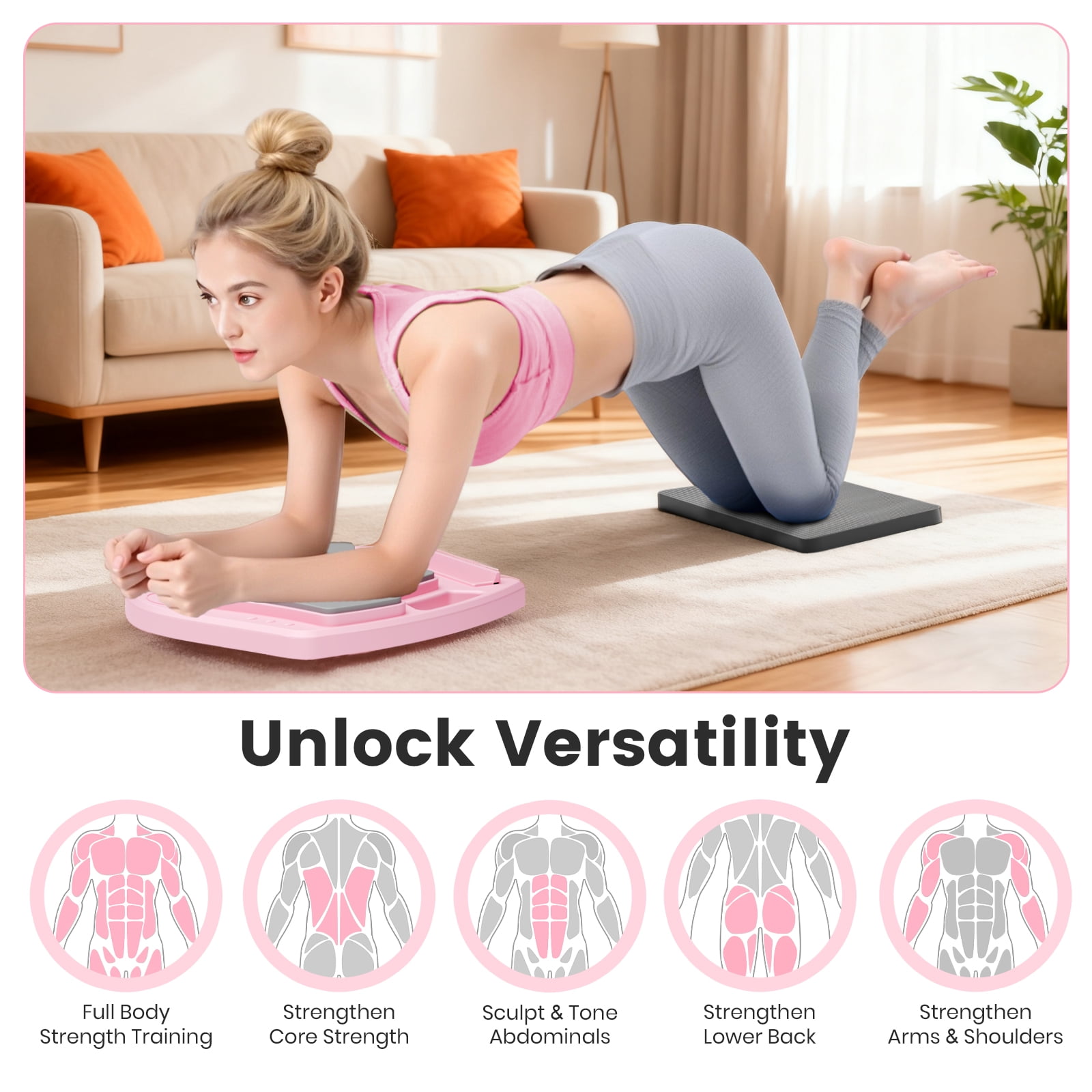 RICAN Pilates Board, Foldable Pilates Abdominal Board for Core Strength Training, Multi-Purpose 7 in 1 Pilates Reformer Machine for Women Workout, Exercise, Fitness, Abs, Pink