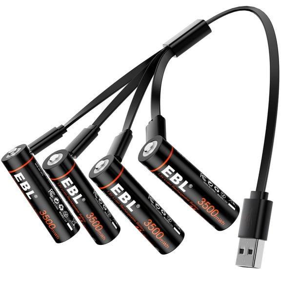 Lithium AA Rechargeable Batteries, 1.5V 3500mWh General Purpose Double a Battery with USB-C Cable, 4 Pack