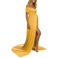 thumbnail image 3 of QHFBli Maternity Off Shoulder Long Sleeve Fitted Gown Maxi Chiffon Dress for Photo Shoot Baby Shower, 3 of 7