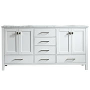 Gela 72" Double Vanity in White with Carrara White Marble Countertop without Mirror