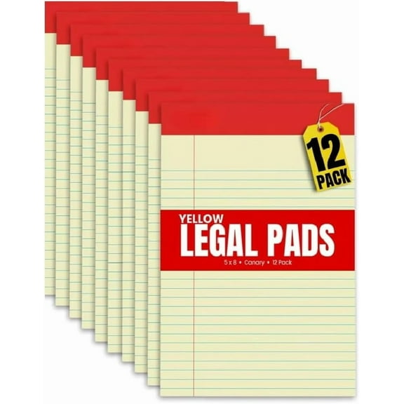 1InTheOffice Yellow Legal Pads 5x8, Notepad Narrow Ruled, Canary, 50 Sheets/Pad, Dozen Pads/Pack