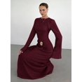 thumbnail image 3 of Burgundy Twist Front Flare Long Sleeve Maxi Dress With Ornamental Buckle, 3 of 30