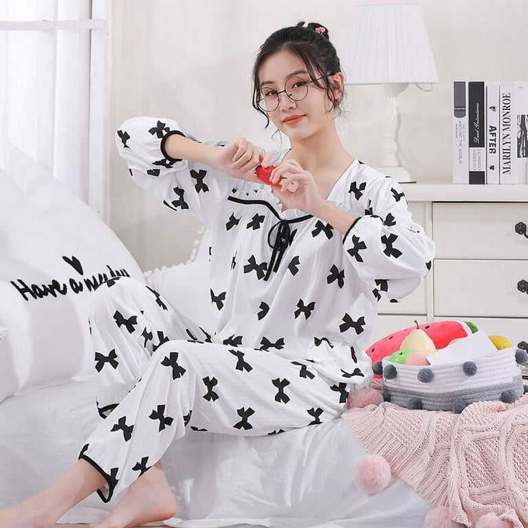 DanceeMangoo Womens Pajamas Polyester Pajamas for Girls Female Nightwear Sleepwear Print Women Pajamas 2 Pieces Set Home Suit for Women Walmart