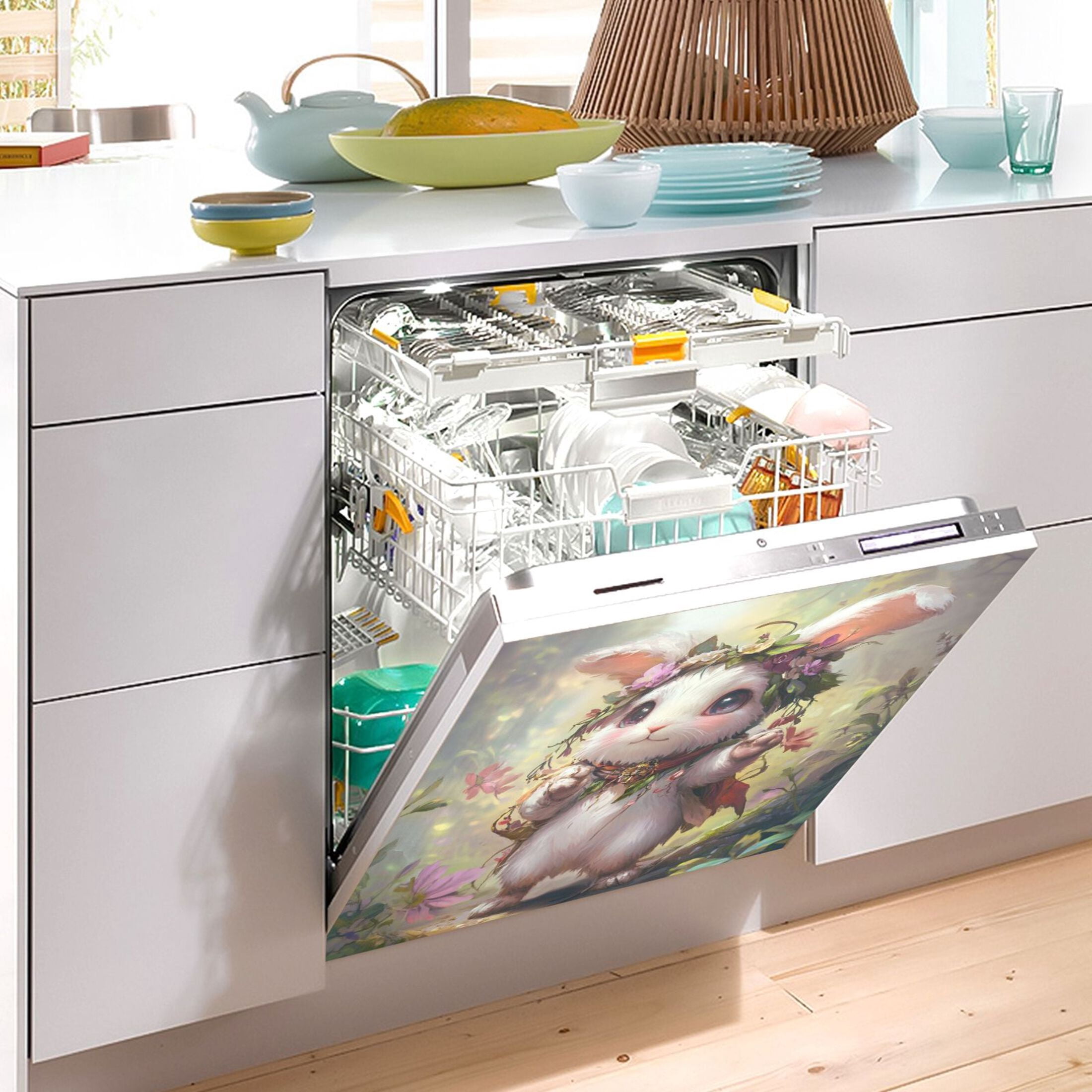 Dishwasher Magnetic Sticker 23x26 Inch Refrigerator Magnetic Sticker Washing Machine Magnetic Sticker Kitchen Panel Magnetic Sticker Home Decor Cartoon Traveling Rabbit