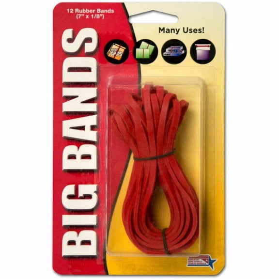 Alliance Rubber Big Bands Rubber Bands, 7 x 1/8 Inch, Red, 12 pack
