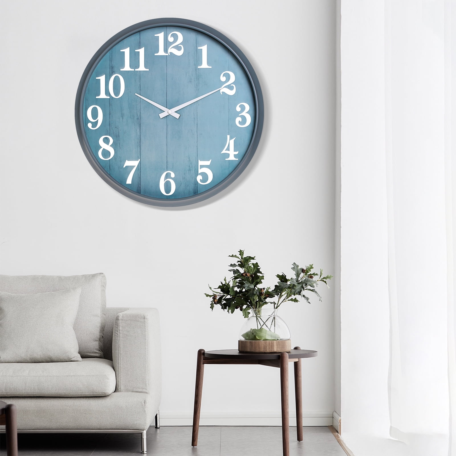 Eyotto 18 Inch Large Indoor Outdoor Clock, Waterproof Silent Oversized Wall Clock with Large Display for Garden Pool Patio Living Room Office Decorative, Blue