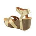 thumbnail image 4 of Refresh Mara-05 Champagne Ankle Strap Comfort Criss Cross Platform Wedge Sandals (Champagne, 8), 4 of 6