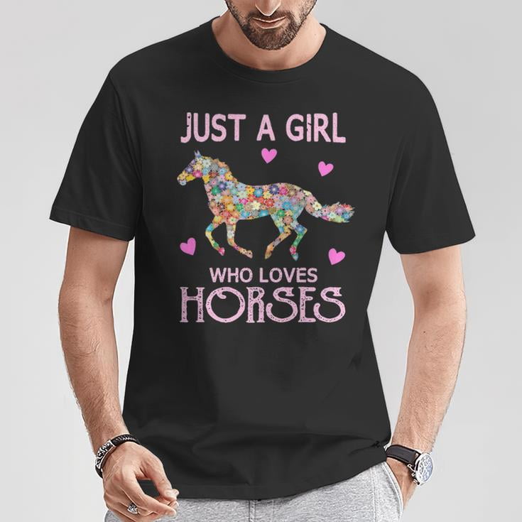 Just a Girl Who Loves Horses Graphic Tee Unisex Adult Cotton Equestrian Horse Riding Design T-Shirt for Girls Women Casual Farm Outdoor Wear, Size 5XL, Color Black