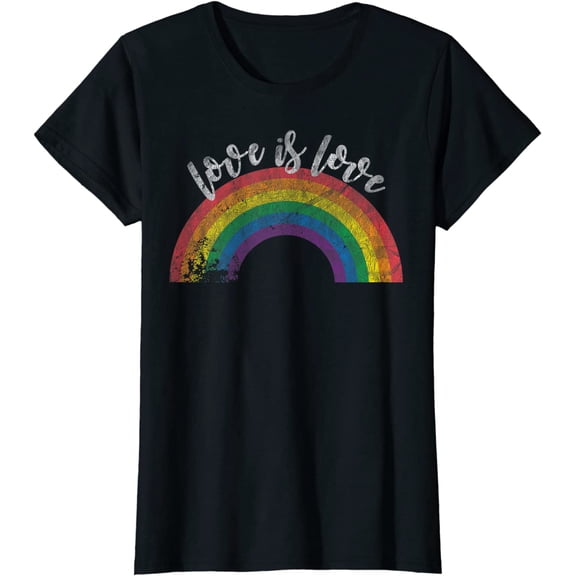 Women Top Pride Vintage Rainbow LGBT Love Is Love Short Seelve T-Shirt