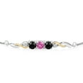 thumbnail image 2 of 925 Sterling Silver and 10K Yellow Gold Pink Created Sapphire Black Onyx and White Lab Grown Diamond Tennis Bracelet for Women (1.52 Cttw, Gemstone September Birthstone, Fully Adjustable up to 9 inch), 2 of 4