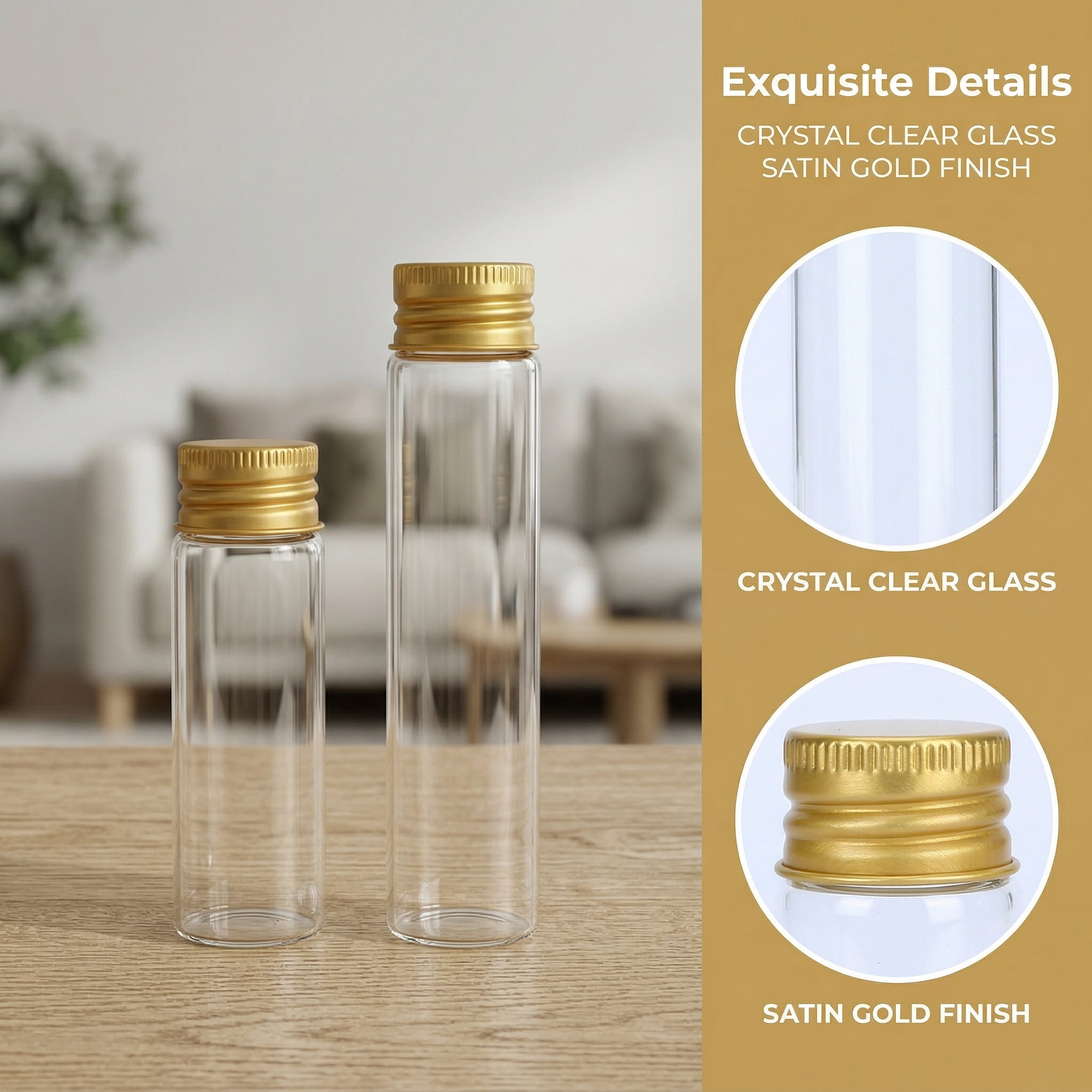 Unique Bargains 5Pcs Assorted Mini Glass Bottles with Cork Stoppers Gold Screw Cap 1"L x1"W x 4"H
