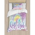 thumbnail image 1 of Pride Duvet Cover Set Twin Size, Gay Pride Text As Clouds with Sweet Rainbow Colorful Pastel Tones Blurred Background, Decorative 2 Piece Bedding Set with 1 Pillow Sham, Multicolor, by Ambesonne, 1 of 3