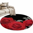 thumbnail image 2 of Round Area Rug 3 Ft, Happy Valentine's Day Washable Non-Slip Circle Carpet for Living Room/Bedroom, Romantic Red Roses Black Low-Profile Small Floor Mats Collection Rugs for Indoor, 2 of 7