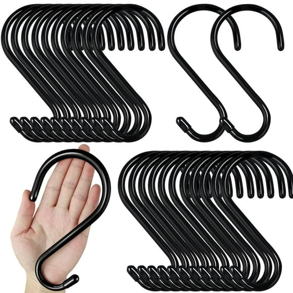 DINGEE 24 Pack 6 en Grands Crochets en S Robustes Antidérapants Revêtus de Caoutchouc pour Plantes Suspendues Épaisseur 7mm Crochets en S en Métal Noir Robustes pour Mangeoires d'Oiseaux de Placard Outils de Cuisine pour Grands Objets Vélos