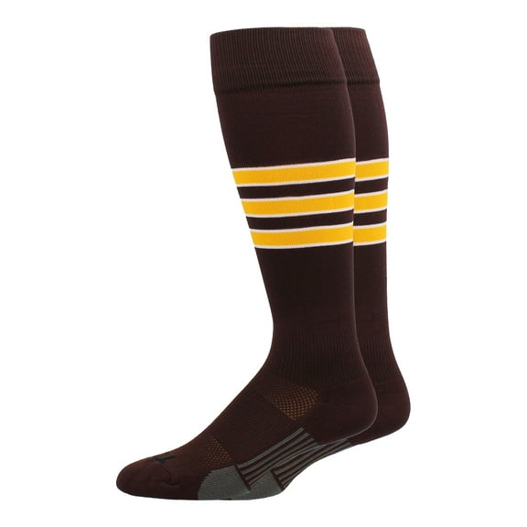 MadSportsStuff Dugout Striped Baseball Socks - Brown/Gold/White, Large