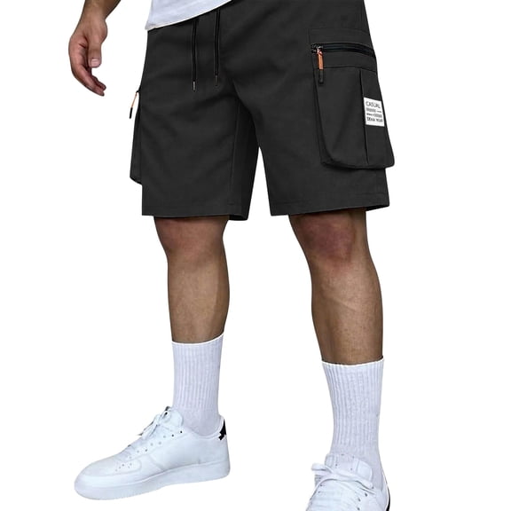 Dwelliawo Shorts for Men Elastic Waist Drawstring Work Big and Tall Cargo Shorts Pants Lightweight Outdoor Athletic Shorts with Multi Pockets Black M