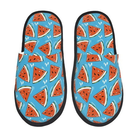 Balery Cartoon Watermelon Slient Indoor Furry Fleece Comfort House Shoes Soft Non-Slip Home Shoes Cotton slippers House Slippers-- Large